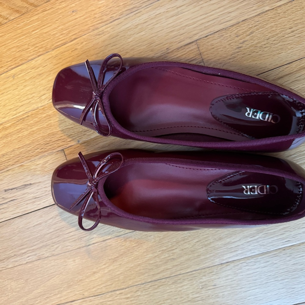 Red Flats with Bow Detail and Rounded Toe